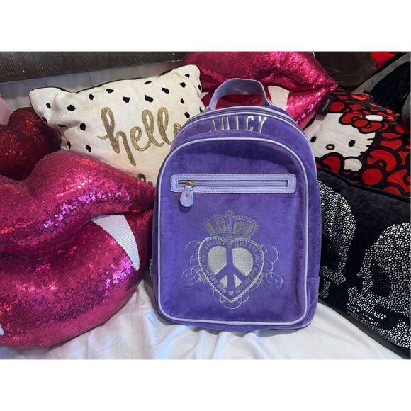 Vintage y2k purple peace velour juicy couture backpack NWT - Picture 1 of 13